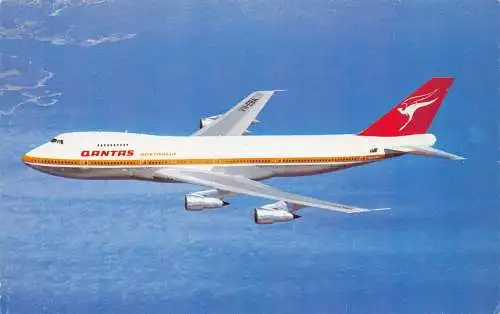 Flugzeug Qantas 747B Qantas Airways Vintage Postkarte