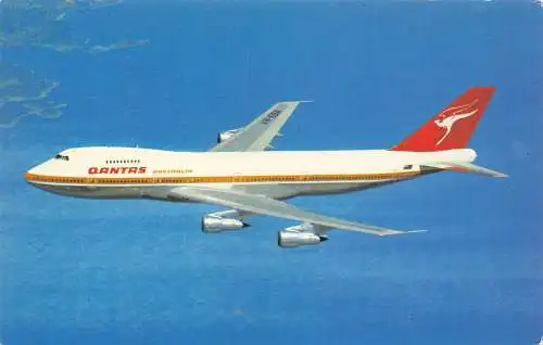 Flugzeug Qantas 747B Qantas Airways Vintage Postkarte.
