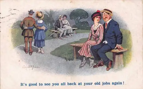 Liebe Romantik Paare im Park Gut zu sehen alle wieder auf Ihrer Old Jobs Postkarte