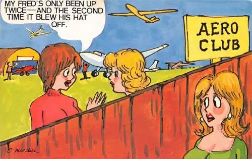 Art Comic Aero Club Frauen sprechende Flugzeuge Vintage Postkarte
