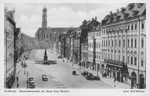B092 Deutschland Maximiianstraße mit Hotel Drei Mohren Autos Oldtimer Postkarte