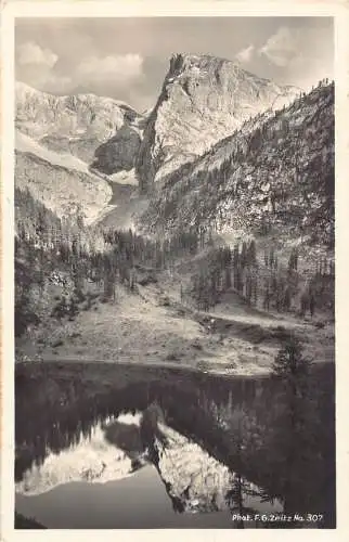 B092 Deutschland 1928 Spiegelung am Gruensee Berggipfel RPPC Vintage Postkarte