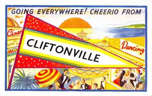 Grüße überall hin Cheerio vom Cliftonville Ball Kino Strand Postkarte