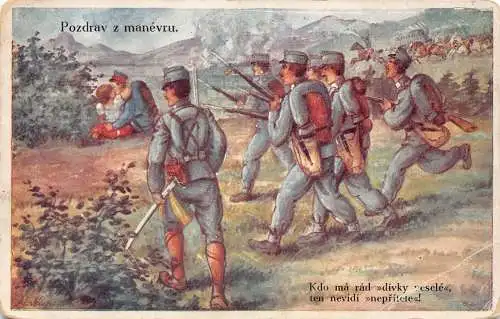 Pozdrav z Manevru 1915 Paar Kuss Infanterie Angriff Militär 1. Weltkrieg Feldpostkarte