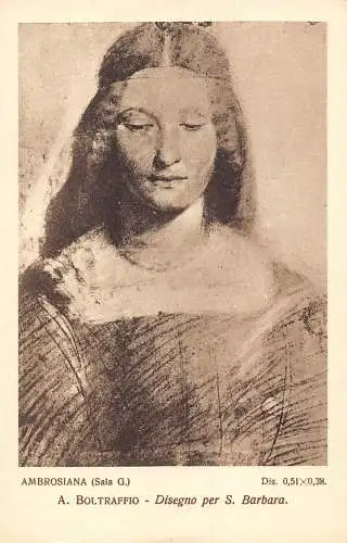 B093 Kunst von A Boltraffio Portrait Disegno per S Barbara Vintage Postkarte
