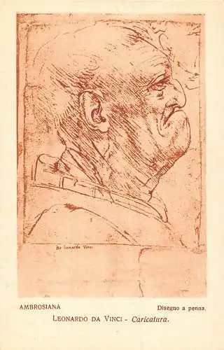 B094 Ambrosiana Milano Art Leonardo Da Vinci Ugly Man Karikatur Postkarte