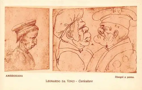 B094 Ambrosiana Milano Art Leonardo Da Vinci Ugly Men Karikatur Postkarte