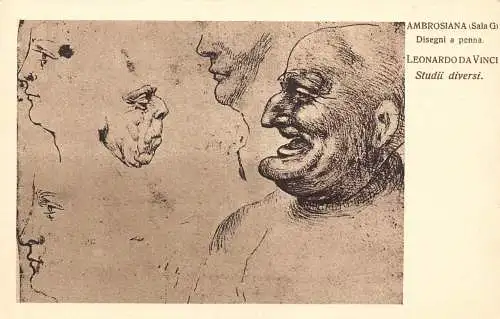 B094 Pinacoteca Ambrosiana Milano Leonardo Da Vinci Kunst Diverse Studien Postkarte
