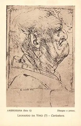 B094 Ambrosiana Milano Art Leonardo Da Vinci Caricatura Vintage Postkarte