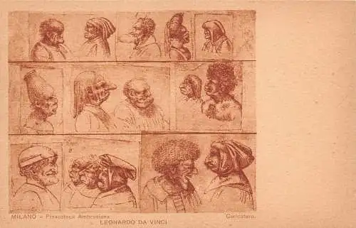 B094 Pinacoteca Ambrosiana Milano Art Leonardo Da Vinci Karikaturen Postkarte