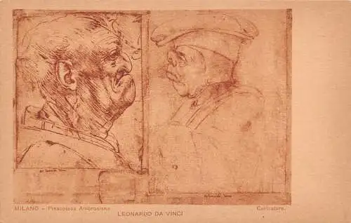 B094 Pinacoteca Ambrosiana Milano Art Leonardo Da Vinci Karikatur Postkarte