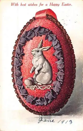 Ostergrüße 1913 Rotes Ei Veilchen Blumen Hase Vintage Postkarte