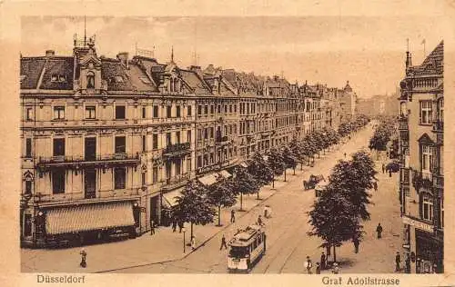 Deutschland Düsseldorf Graf Adolf Straße Straßenbahn Vintage Postkarte