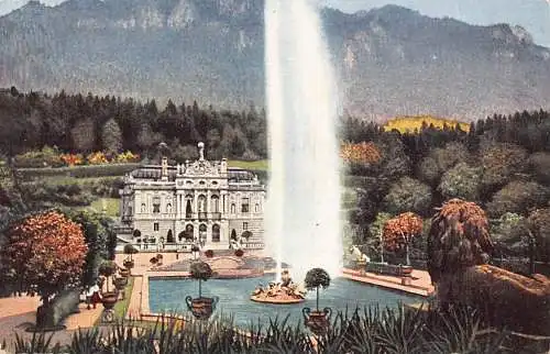 B097 Deutschland 1924 Schloss Linderhof Schlossbrunnen Vintage Postkarte