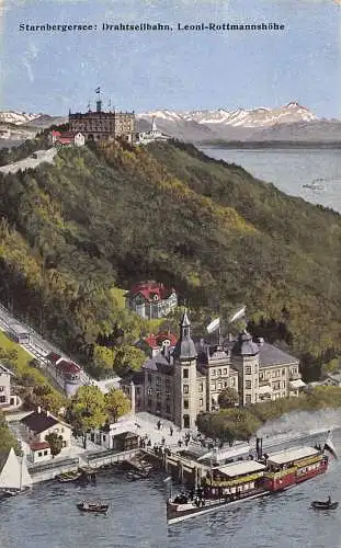 B097 Deutschland 1919 Starnbergersee Drahtseilbahn Leoni Dampfschiff Postkarte