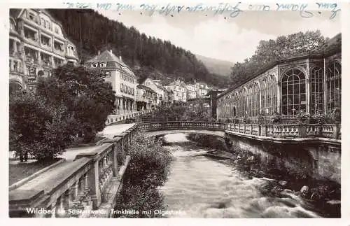 B096 Deutschland 1943 Wilbad im Schwarzwald Trinkhalle mit Olgastraße RPPC Postkarte