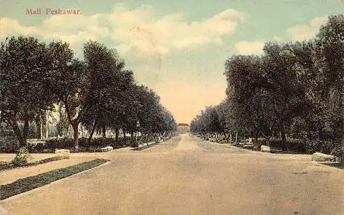 Pakistan Mall Peshawar Bäume Vintage Postkarte