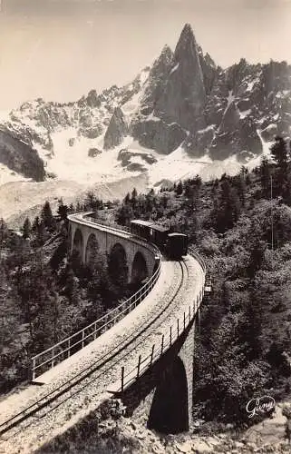 Frankreich Chamonix Mont Blanc Montenvers l'Aiguille Dru Zug Eisenbahn RPPC Postkarte