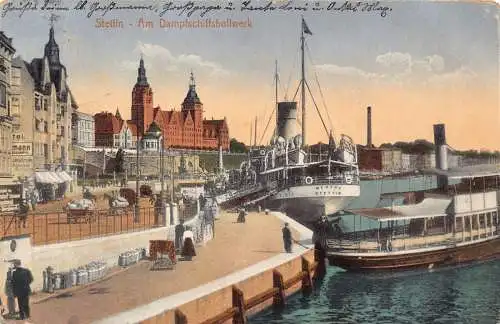 B099 Polen 1915 Stettin Stettin Dampfschiffe Dampfschiffsbollwerk Postkarte