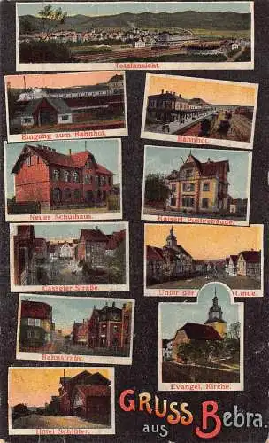 B099 Deutschland 1920 Gruss aus Bebra Mehrfachansicht Bahnhof Eisenbahn Postkarte