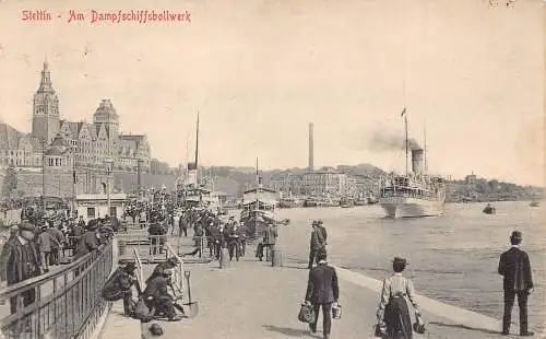B099 Polen 1918 Stettin Stettin Dampfschiffsbollwerk Dampfschiff Hafen Postkarte