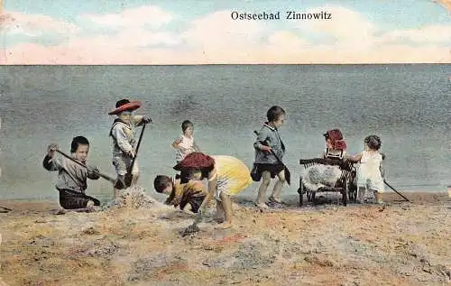 B099 Deutschland 1915 Ostseebad Zinnowitz Strandkinder Vintage Postkarte