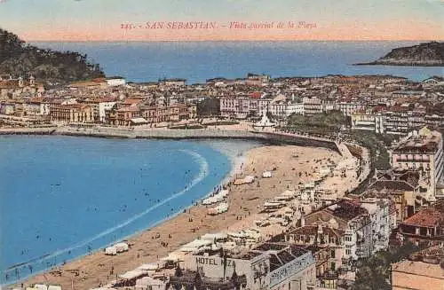 Spanien San Sebastian Vista Parcial de la Playa Beach Hotel Vintage Postkarte