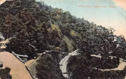 Indien 1907 Wo vier Straßen auf Nilgun Waldeisenbahn treffen alte Postkarte