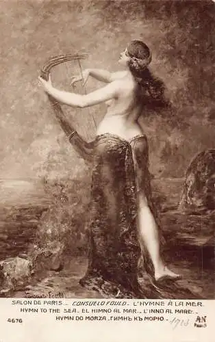 Salon de Paris von Consuelo Fould Hymne an das Meer Akt Kunst gewagte Harfe Postkarte