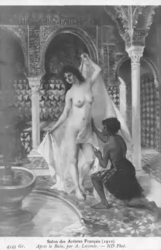 Salon de 1910 A Lecomte Apres le Bain Akt Kunst gewagte Postkarte