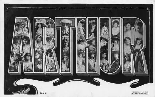 Großer Buchstabe Name Arthur schöne und elegante Frauen in Fotomontage Postkarte