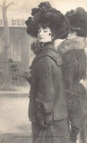 L464 Salon de 1904 Impression Parisienne von Buret ausgefallene Hüte Frauen Postkarte