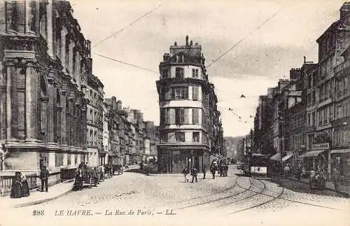 Frankreich Le Havre Rue de Paris Post Office Straßenbahn Vintage Postkarte