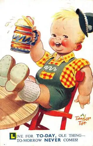 Bamforth Kinder Comic Junge trinkt Bier Morgen kommt nie! Postkarte 1953