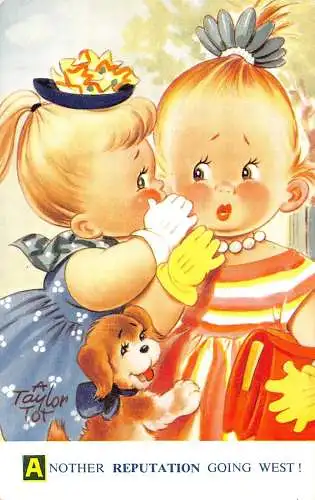 Bamforth Kinder Comic Humor Mädchen Klatsch Hund Ruf geht nach Westen! Postkarte
