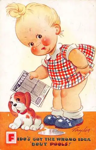 Bamforth Kinder Comic Humor 1951 Mädchen bauen Pool Magazin Frecher Hund Postkarte