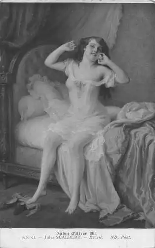 L464 Salon d'Hiver 1914 Jules Scalbert Reveil hübsches Mädchen gewagte Postkarte