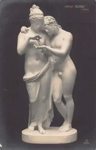 Fine Art Skulptur Amor Psyche Paar umarmt Vintage Postkarte