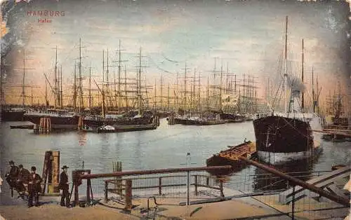 Deutschland Hamburg 1908 Hafen Hafen Schiff Dampfschiff Vintage Postkarte