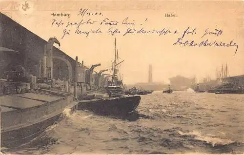 Deutschland Hamburg 1900 Schiffe und Dampfschiff im Hafen Vintage Postkarte
