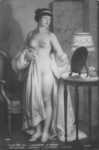 L464 Salon de 1914 J Scalbert Der Spiegel Akt Frau gewagte Postkarte