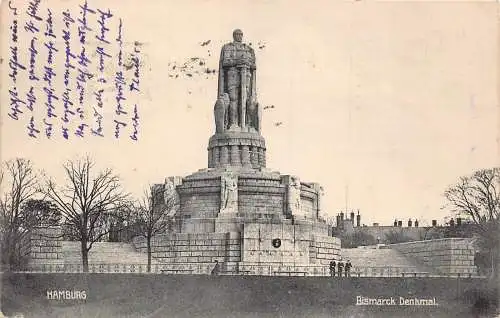 Deutschland Hamburg 1923 Bismarckdenkmal Denkmal Vintage Postkarte