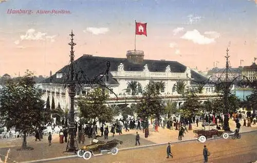 Deutschland Hamburg 1914 Alster Pavillon Flagge Autos Oldtimer Postkarte