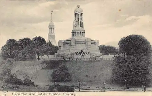 Deutschland Hamburg Bismarckdenkmal auf Elbhöhe Denkmal Vintage Postkarte