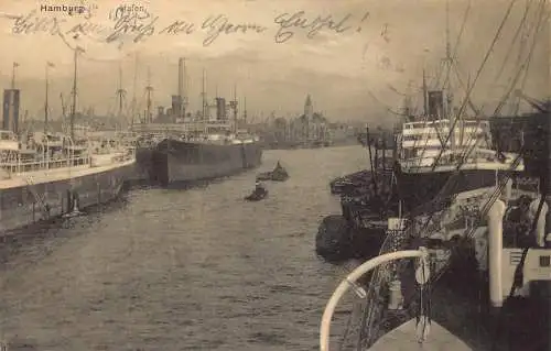 Deutschland Hamburg 1911 Hafen Dampfschiffe Vintage Postkarte
