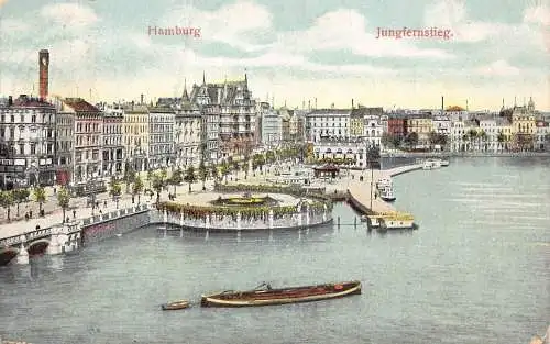 Deutschland Hamburg 1911 Jungfernstieg Boote Vintage Postkarte