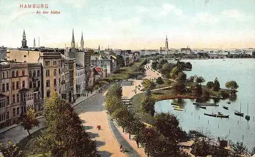 Deutschland Hamburg 1908 An der Alster Bäume Vintage Postkarte
