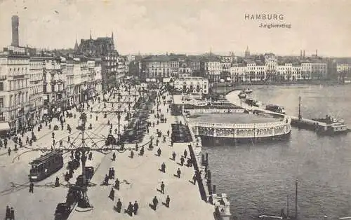 Deutschland Hamburg 1912 Jungfernstieg Straßenbahn Vintage Postkarte