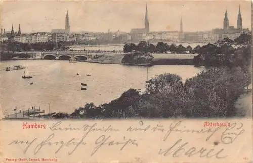 Deutschland Hamburg 1902 Alsterbassin Brücke Vintage Postkarte