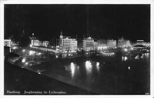 Deutschland 1938 Hamburg Jungfernstieg Nachts beleuchtet Postkarte
